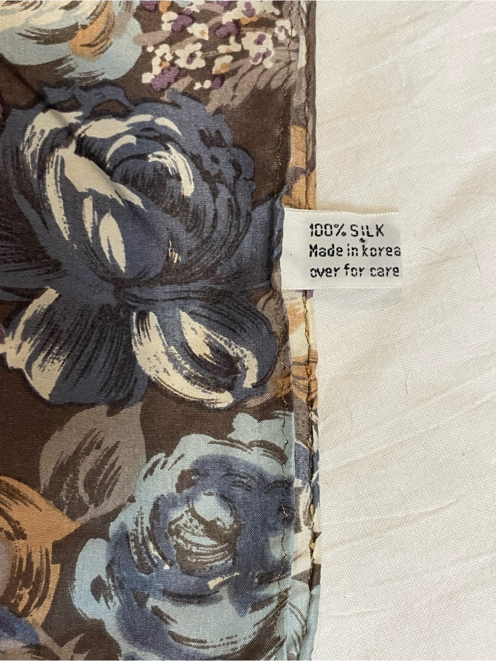 Vintage 100% Silk Floral Oblong Scarf Blue Purple Taupe 11” x 52” - Picture 3 of 7